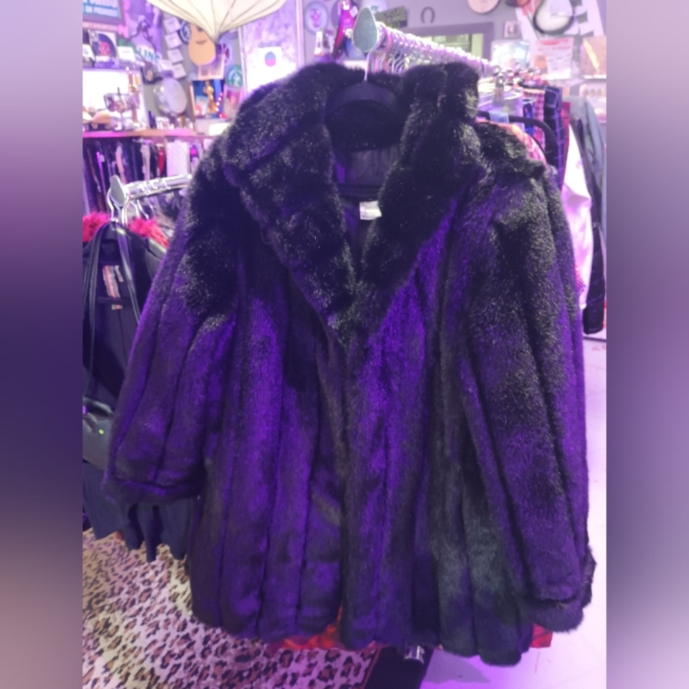 Luxurious Black Faux Fur Coat